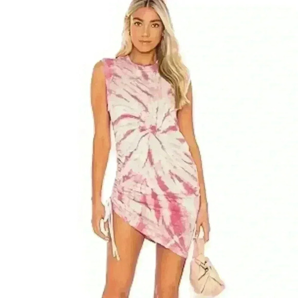 PAM&GELA RevolveTye Dye Sleeveless Ruched Dress In Roses& Taupe Sz P Boho Hippie - Picture 2 of 11